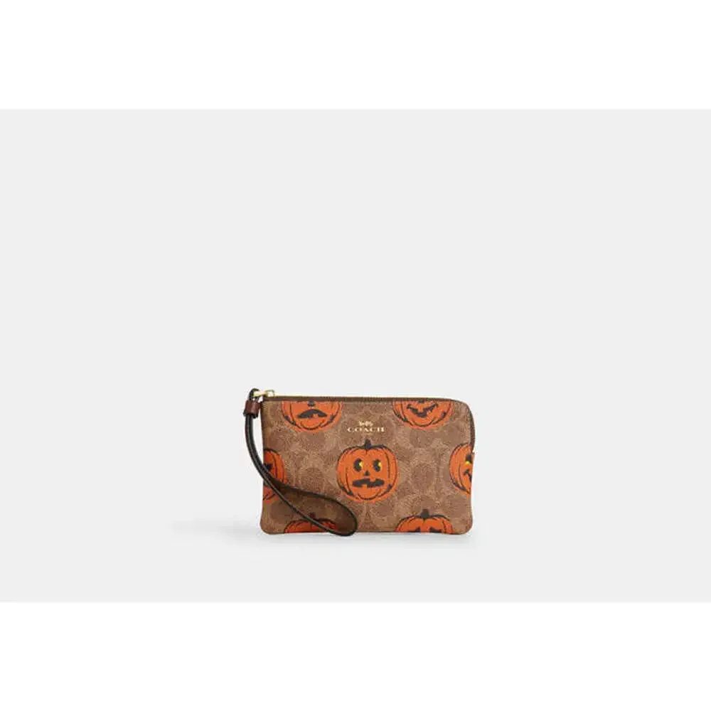 NWT Coach Corner Zip Wristlet In Signature Canvas With Halloween Print - Picture 2 of 5